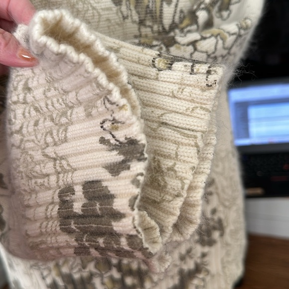 J. JILL Botanical Print Chunky Sweater Turtleneck Cotton Angora Blend Size Large - Picture 6 of 13